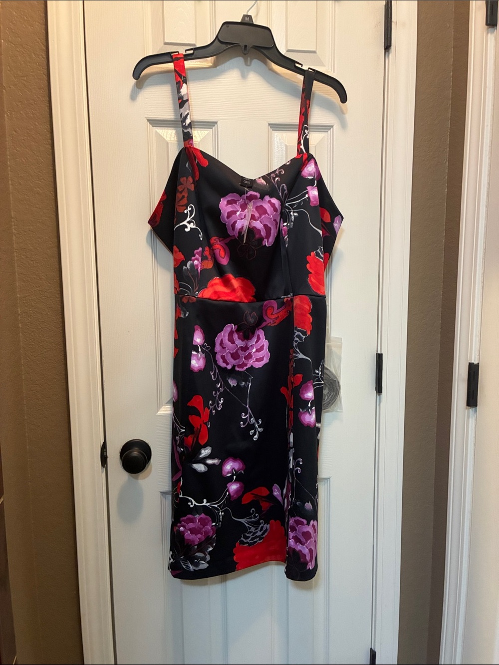 Lane Bryant Black Midi Slip Dress with Red & Purple Floral Print